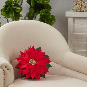 Felt Poinsettia Pillow Polly Filled, Polyester home decor decorative throw 13 in